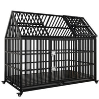 HKM-208915 Heavy Duty 54" Dog Crate for Large Dogs, Metal Kennel with Top Door, Removable Trays & Lockable Wheels