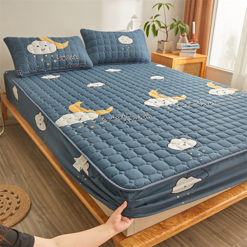 HKM-208915 Waterproof Bedspread with Fitted Sheet and Pillowcases in Solid Color and Floral Design