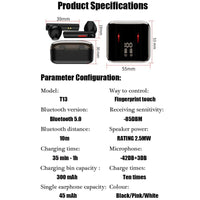 HKM-208979 Bluetooth Earphones with Battery Display, Call & NFC Functions, Voice Control, Dual Connection - Available in Black, White, Pink