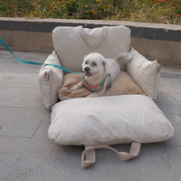 HKM-209107 Linen Dog Car Safety Seat Bed - Creamy White, 60*50*43 cm