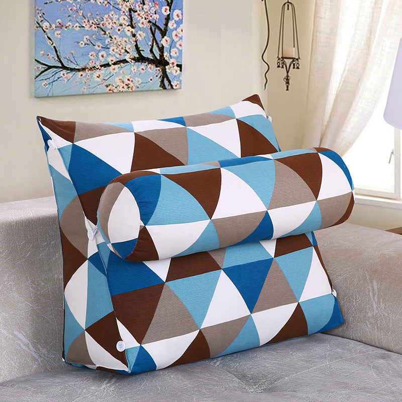 HKM-209235 Detachable Triangle Bedside Cushion with Scottish Plant Design, Canvas, 60x50x22 cm