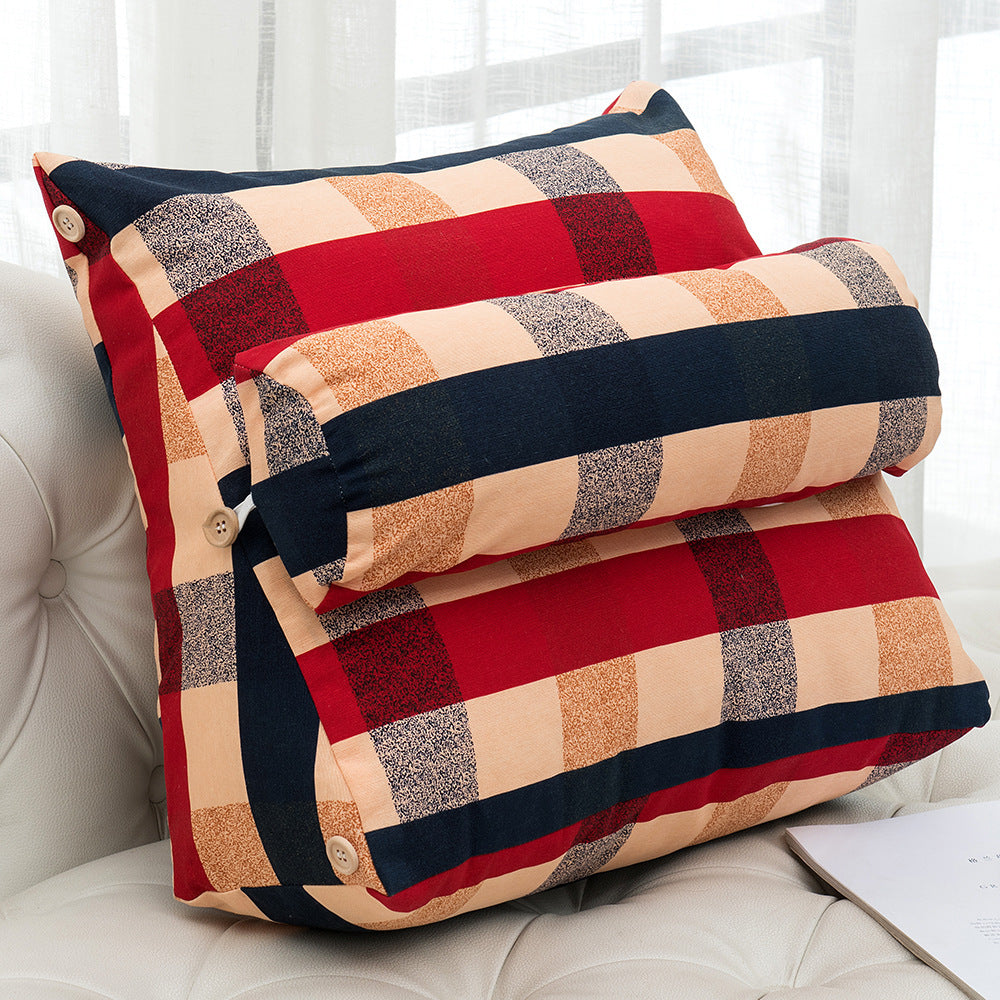 HKM-209235 Detachable Triangle Bedside Cushion with Scottish Plant Design, Canvas, 60x50x22 cm