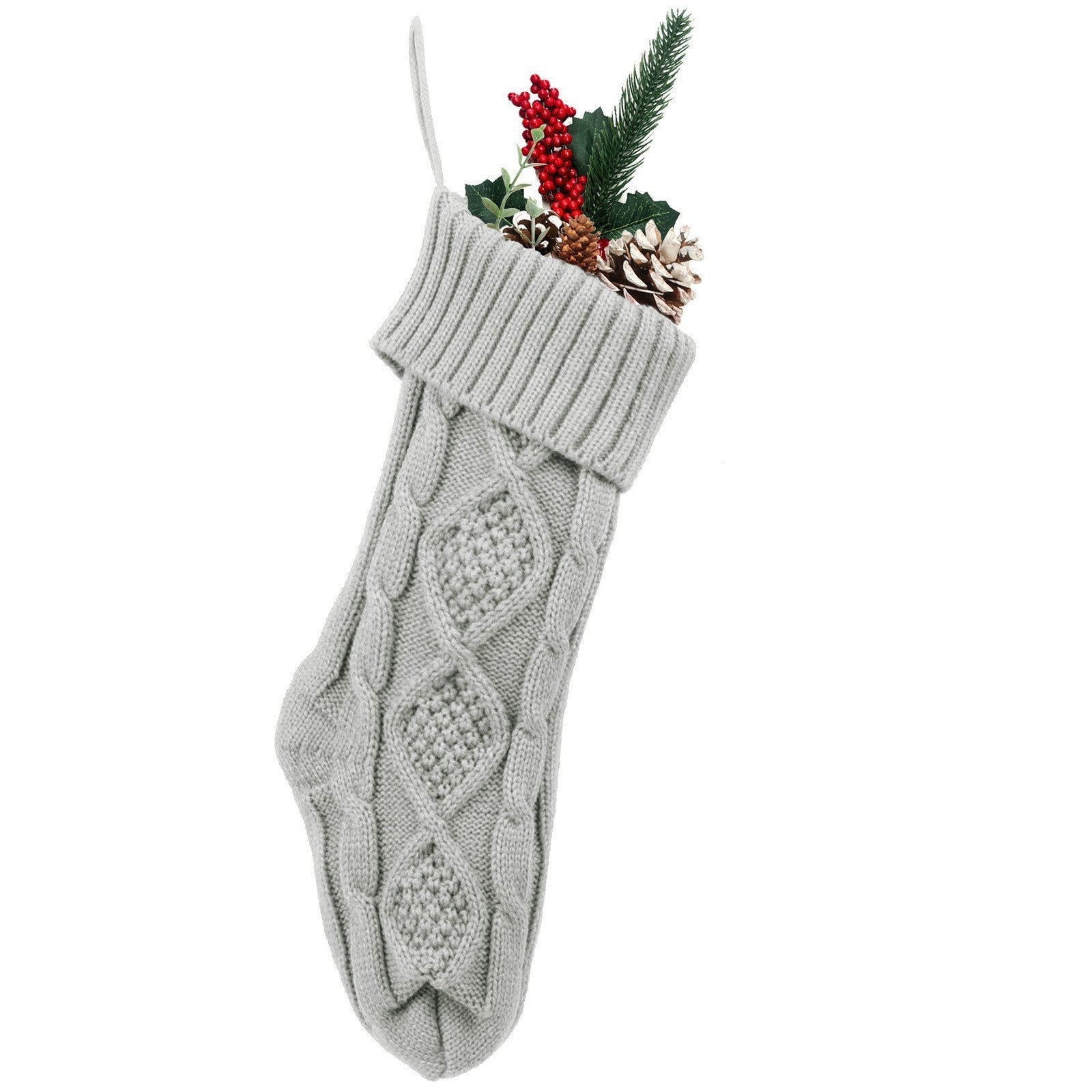HKM-209683 Embroidered Knitted Christmas Stockings Gift Bag in Red, Green, White, and Gray – 53cm Length