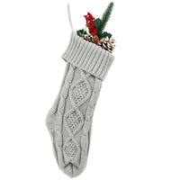 HKM-209683 Embroidered Knitted Christmas Stockings Gift Bag in Red, Green, White, and Gray – 53cm Length