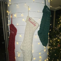 HKM-209683 Embroidered Knitted Christmas Stockings Gift Bag in Red, Green, White, and Gray – 53cm Length