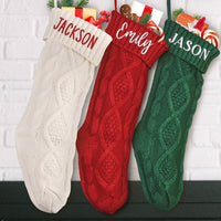 HKM-209683 Embroidered Knitted Christmas Stockings Gift Bag in Red, Green, White, and Gray – 53cm Length