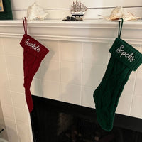 HKM-209683 Embroidered Knitted Christmas Stockings Gift Bag in Red, Green, White, and Gray – 53cm Length