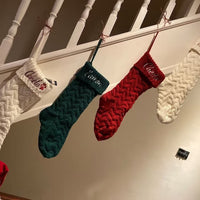 HKM-209683 Embroidered Knitted Christmas Stockings Gift Bag in Red, Green, White, and Gray – 53cm Length