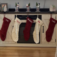 HKM-209683 Embroidered Knitted Christmas Stockings Gift Bag in Red, Green, White, and Gray – 53cm Length