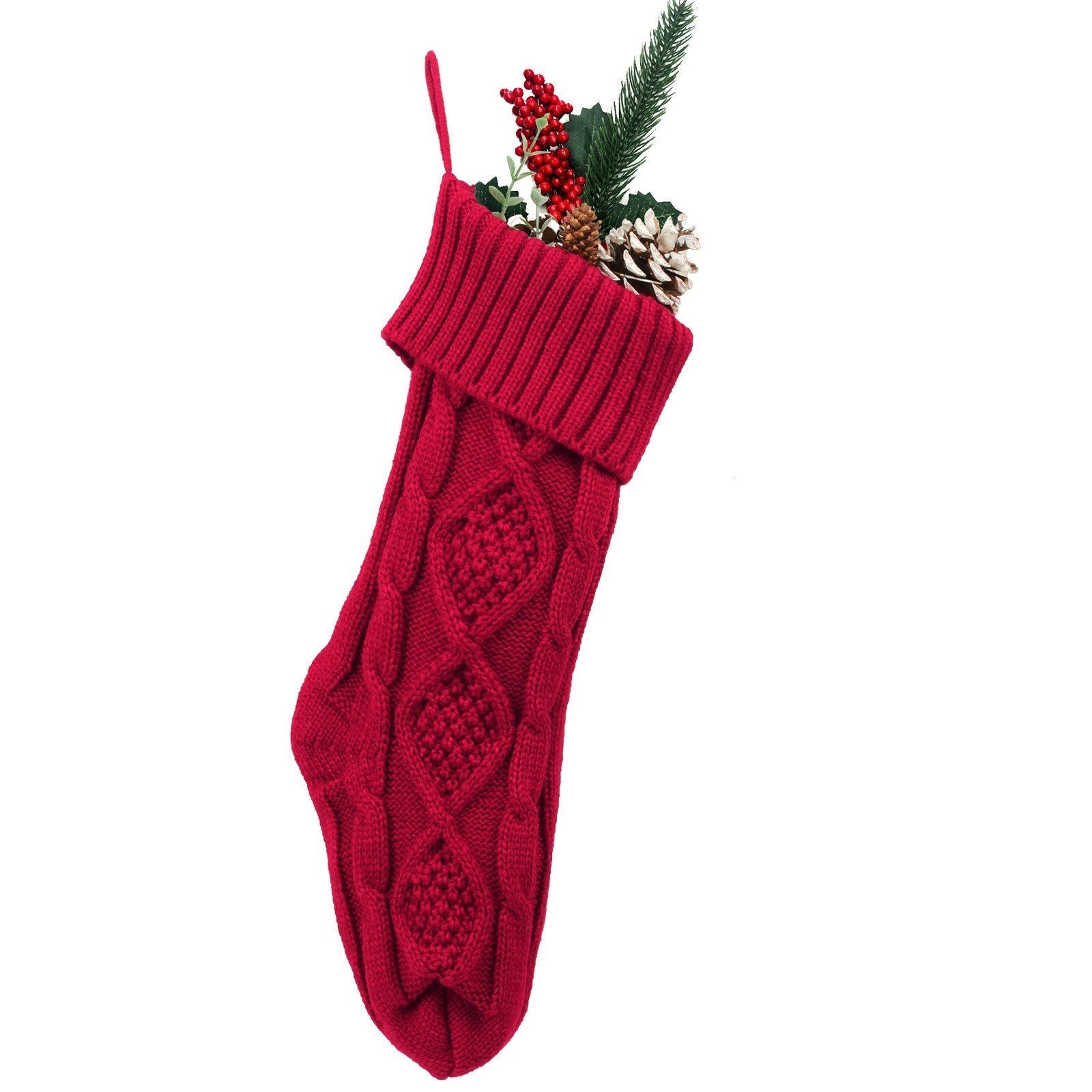 HKM-209683 Embroidered Knitted Christmas Stockings Gift Bag in Red, Green, White, and Gray – 53cm Length