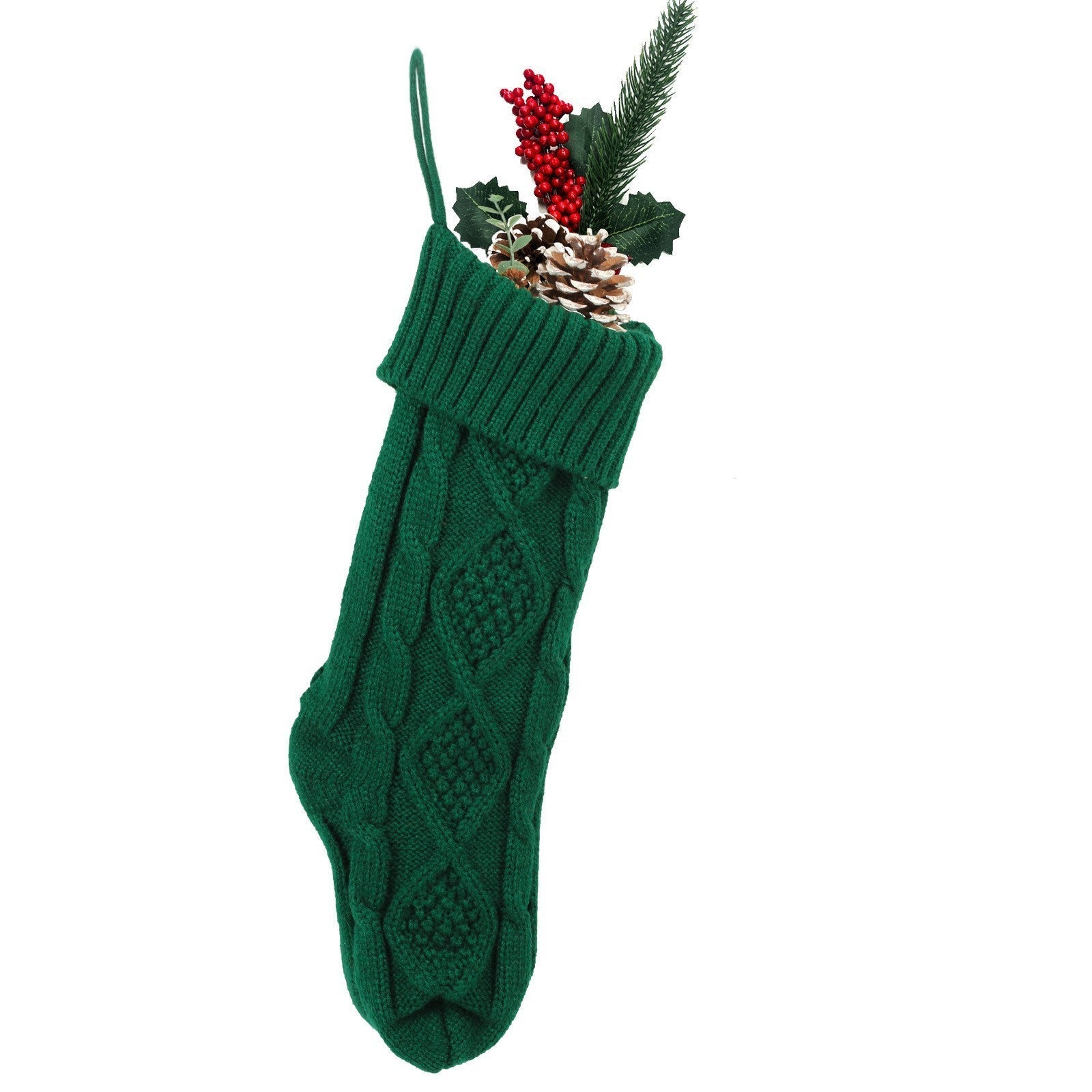 HKM-209683 Embroidered Knitted Christmas Stockings Gift Bag in Red, Green, White, and Gray – 53cm Length