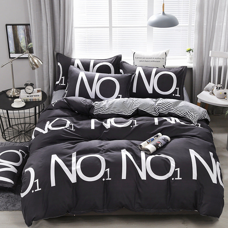 HKM-209747 Simple Modern Aloe Cotton Four-Piece Bedding Set with Floral Pattern