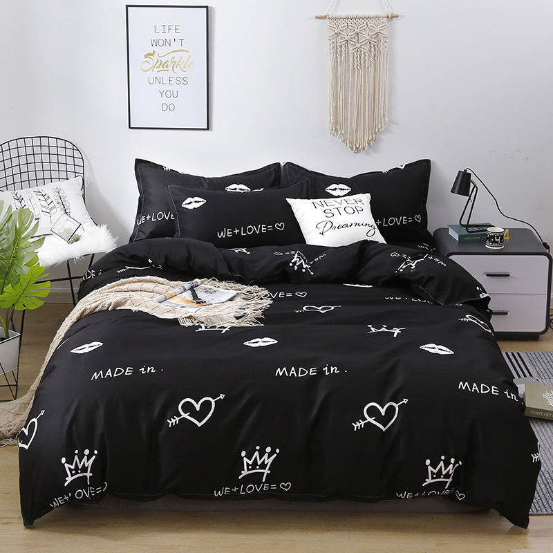 HKM-209747 Simple Modern Aloe Cotton Four-Piece Bedding Set with Floral Pattern