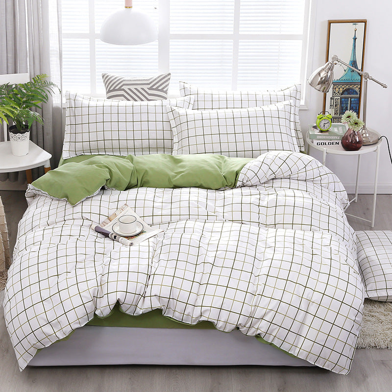 HKM-209747 Simple Modern Aloe Cotton Four-Piece Bedding Set with Floral Pattern