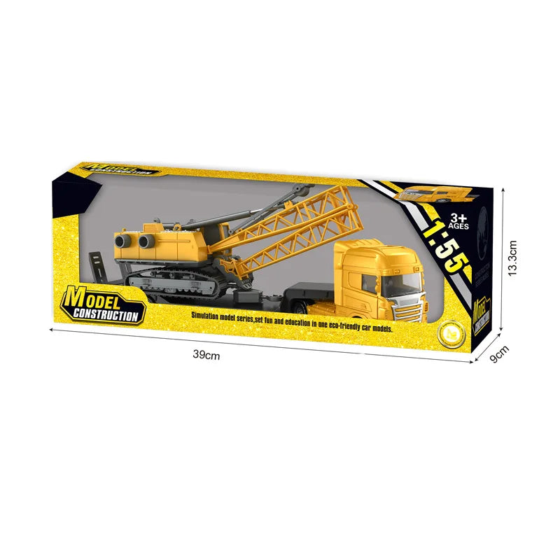 HKM-209875 Plastic Engineering Friction Construction Carrier Truck Play Set with Free Wheel Car for Kids Ages 5-7