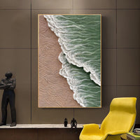 HKM-210003 Hand-Painted Ocean Waves Canvas Art for Living Room Decor - Unique Modern Texture Painting