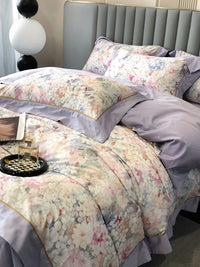 HKM-210067 Cotton Floral Print Four-Piece Bed Set in Pastoral Style for Queen and King Beds
