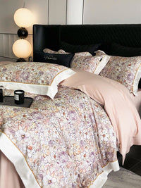 HKM-210067 Cotton Floral Print Four-Piece Bed Set in Pastoral Style for Queen and King Beds