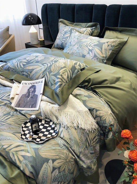 HKM-210067 Cotton Floral Print Four-Piece Bed Set in Pastoral Style for Queen and King Beds