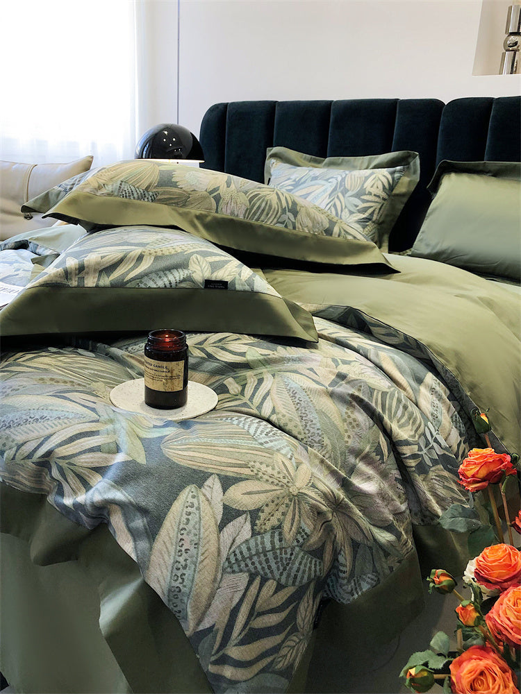 HKM-210067 Cotton Floral Print Four-Piece Bed Set in Pastoral Style for Queen and King Beds