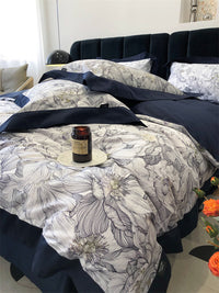 HKM-210067 Cotton Floral Print Four-Piece Bed Set in Pastoral Style for Queen and King Beds