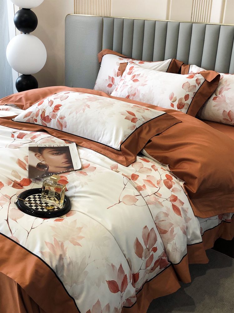 HKM-210067 Cotton Floral Print Four-Piece Bed Set in Pastoral Style for Queen and King Beds