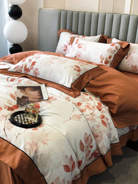 HKM-210067 Cotton Floral Print Four-Piece Bed Set in Pastoral Style for Queen and King Beds