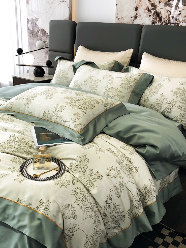 HKM-210067 Cotton Floral Print Four-Piece Bed Set in Pastoral Style for Queen and King Beds