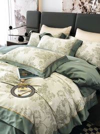 HKM-210067 Cotton Floral Print Four-Piece Bed Set in Pastoral Style for Queen and King Beds
