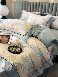 HKM-210067 Cotton Floral Print Four-Piece Bed Set in Pastoral Style for Queen and King Beds