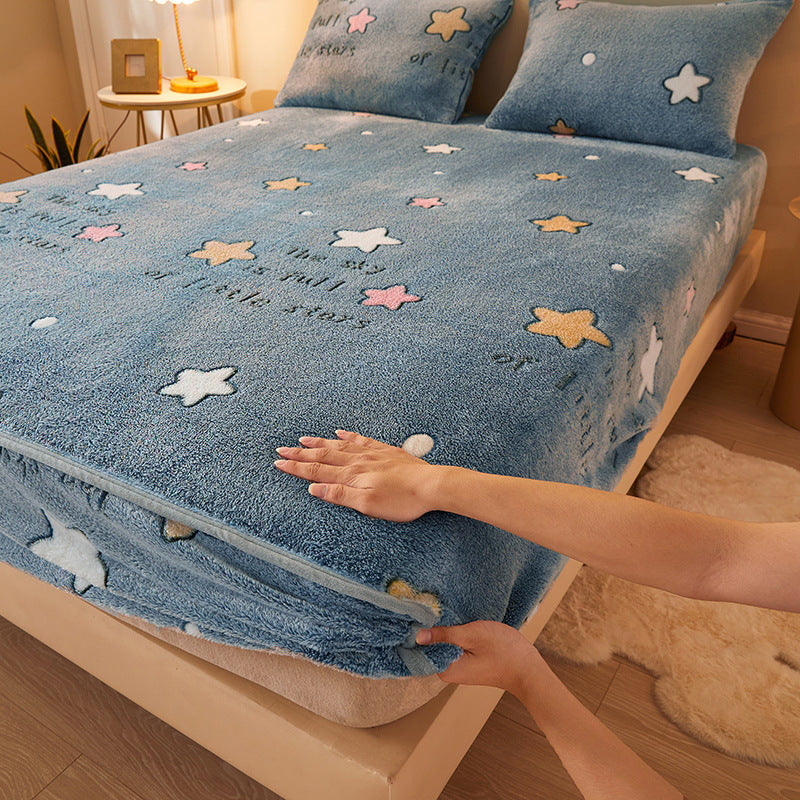 HKM-210067 Flannel Fitted Sheet with Cartoon Snowflake Patterns – Available in Multiple Sizes and Designs
