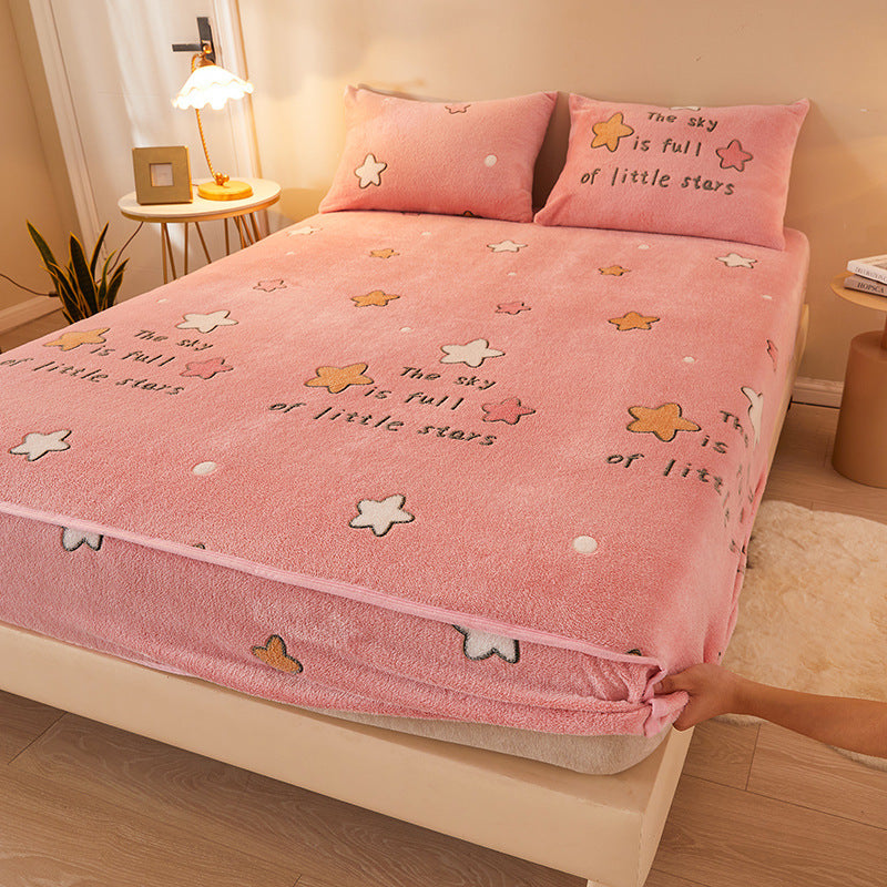 HKM-210067 Flannel Fitted Sheet with Cartoon Snowflake Patterns – Available in Multiple Sizes and Designs