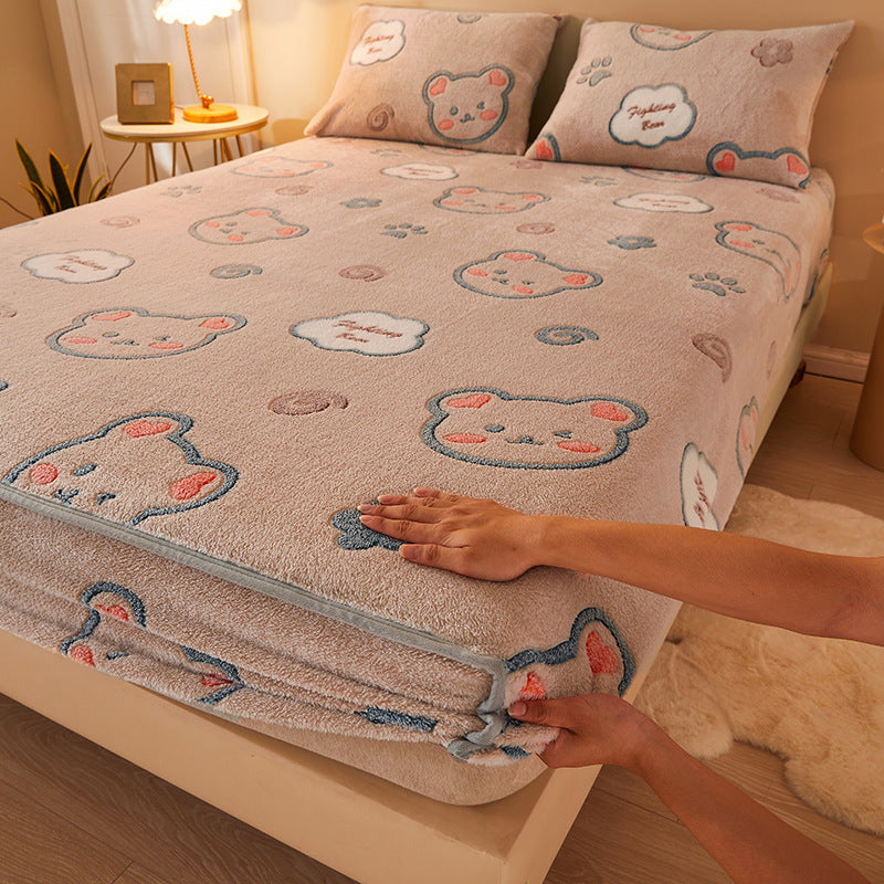 HKM-210067 Flannel Fitted Sheet with Cartoon Snowflake Patterns – Available in Multiple Sizes and Designs