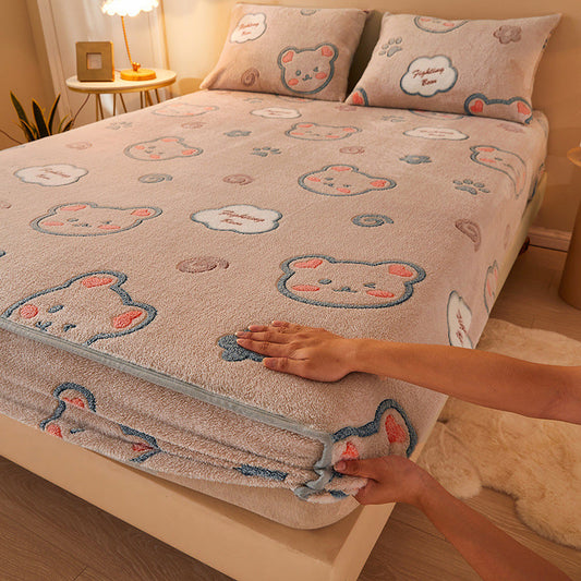 HKM-210067 Flannel Fitted Sheet with Cartoon Snowflake Patterns – Available in Multiple Sizes and Designs