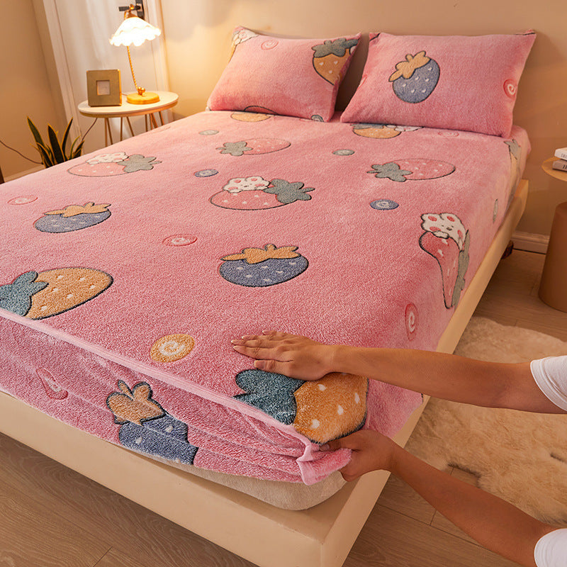 HKM-210067 Flannel Fitted Sheet with Cartoon Snowflake Patterns – Available in Multiple Sizes and Designs