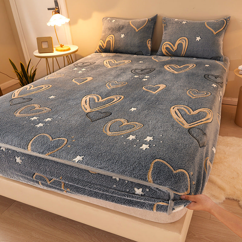 HKM-210067 Flannel Fitted Sheet with Cartoon Snowflake Patterns – Available in Multiple Sizes and Designs