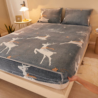 HKM-210067 Flannel Fitted Sheet with Cartoon Snowflake Patterns – Available in Multiple Sizes and Designs