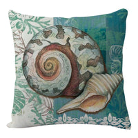 HKM-210451 Sea Turtle Print Linen Cushion Cover for Sofa and Chair - 45x45cm, Modern Home Decor