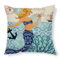 HKM-210451 Sea Turtle Print Linen Cushion Cover for Sofa and Chair - 45x45cm, Modern Home Decor