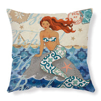 HKM-210451 Sea Turtle Print Linen Cushion Cover for Sofa and Chair - 45x45cm, Modern Home Decor
