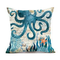 HKM-210451 Sea Turtle Print Linen Cushion Cover for Sofa and Chair - 45x45cm, Modern Home Decor