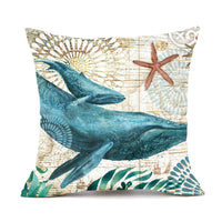 HKM-210451 Sea Turtle Print Linen Cushion Cover for Sofa and Chair - 45x45cm, Modern Home Decor