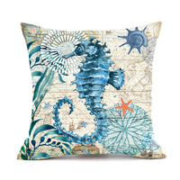 HKM-210451 Sea Turtle Print Linen Cushion Cover for Sofa and Chair - 45x45cm, Modern Home Decor
