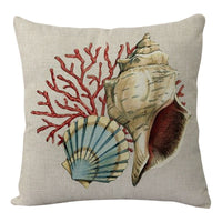 HKM-210451 Sea Turtle Print Linen Cushion Cover for Sofa and Chair - 45x45cm, Modern Home Decor