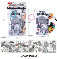 HKM-210643 Soft Cloth Book Toy for Autistic Children Featuring Black and White Cartoon Animals, Educational and Soothing, 12x12cm