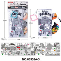 HKM-210643 Soft Cloth Book Toy for Autistic Children Featuring Black and White Cartoon Animals, Educational and Soothing, 12x12cm