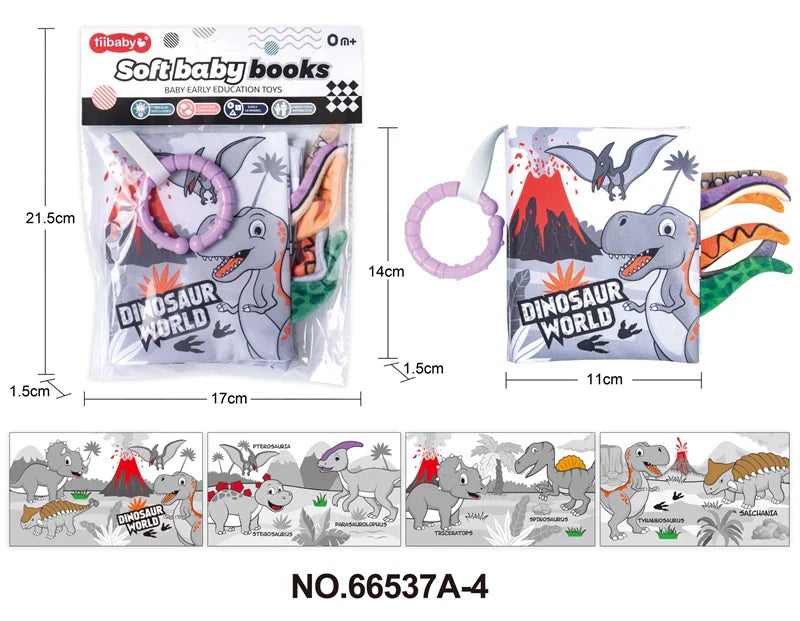 HKM-210643 Soft Cloth Book Toy for Autistic Children Featuring Black and White Cartoon Animals, Educational and Soothing, 12x12cm
