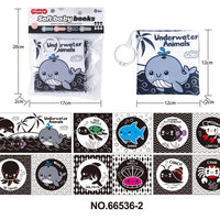 HKM-210643 Soft Cloth Book Toy for Autistic Children Featuring Black and White Cartoon Animals, Educational and Soothing, 12x12cm