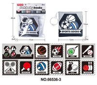 HKM-210643 Soft Cloth Book Toy for Autistic Children Featuring Black and White Cartoon Animals, Educational and Soothing, 12x12cm