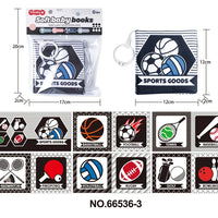 HKM-210643 Soft Cloth Book Toy for Autistic Children Featuring Black and White Cartoon Animals, Educational and Soothing, 12x12cm